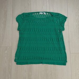 3/$10 Chico's Emerald Lined Cowl Neck Crochet Top